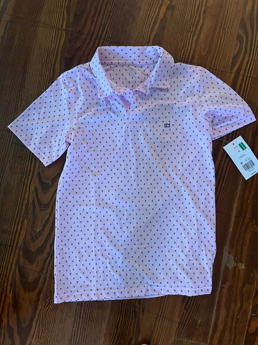 crown & ivy Light Pink Polo with Navy Anchor Motif